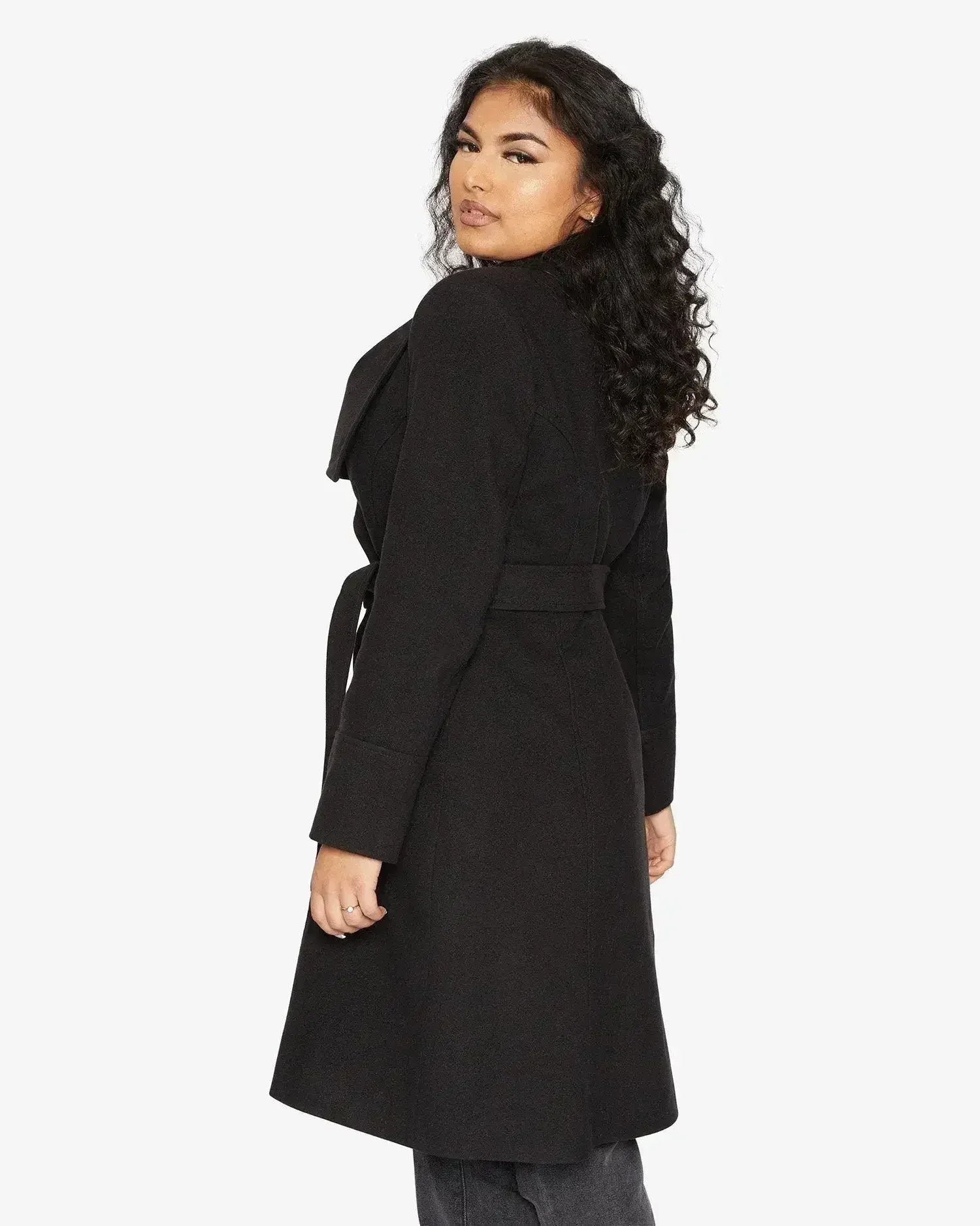 Waterfall Lapel Double Breasted Duster Coat - Femstylo