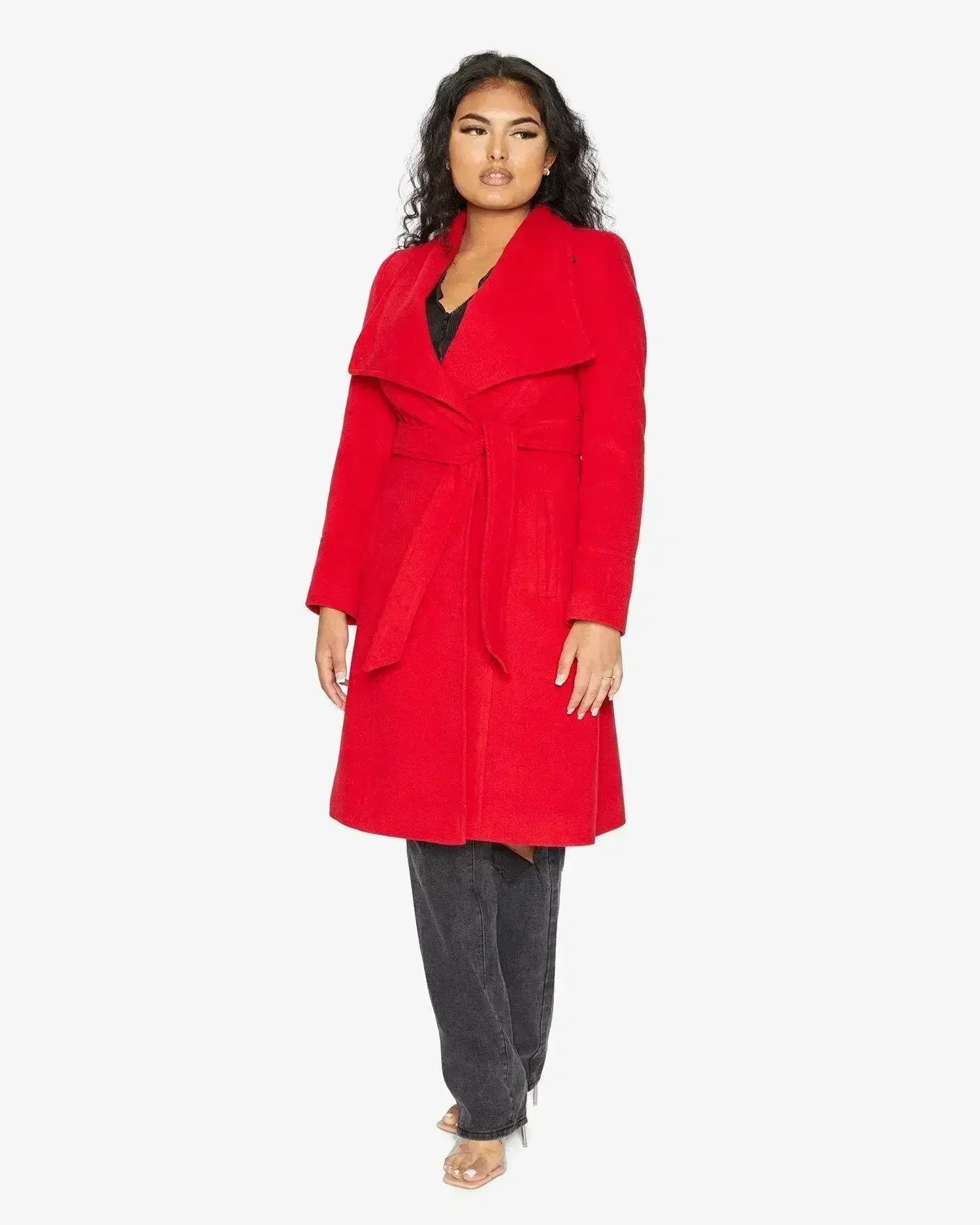 Waterfall Lapel Double Breasted Duster Coat - Femstylo