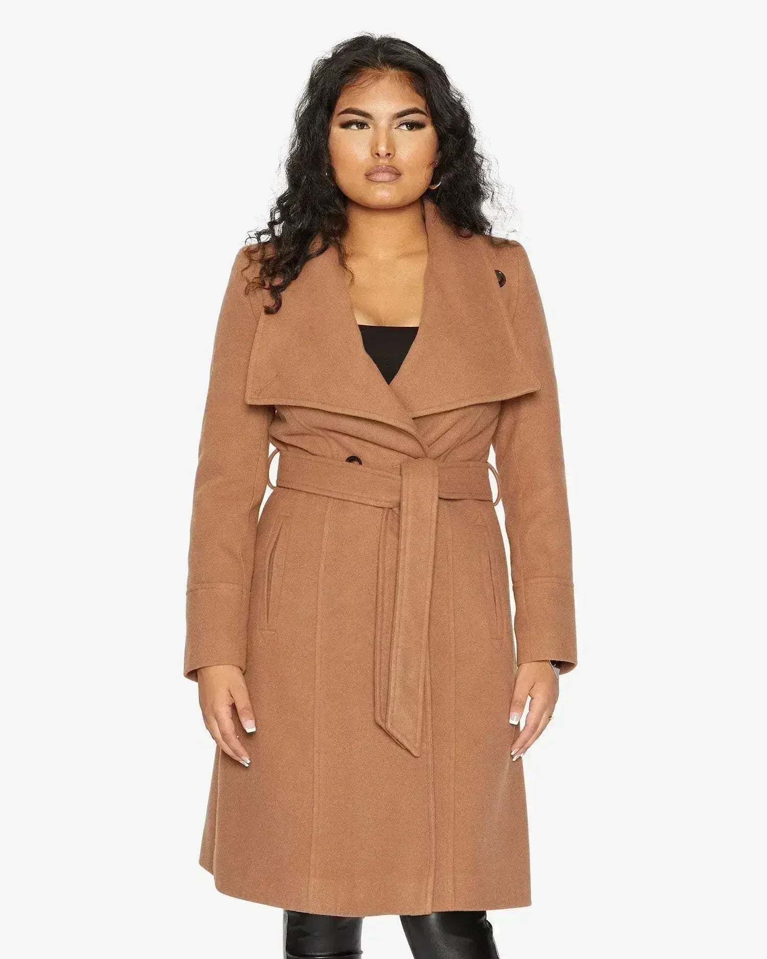Waterfall Lapel Double Breasted Duster Coat - Femstylo