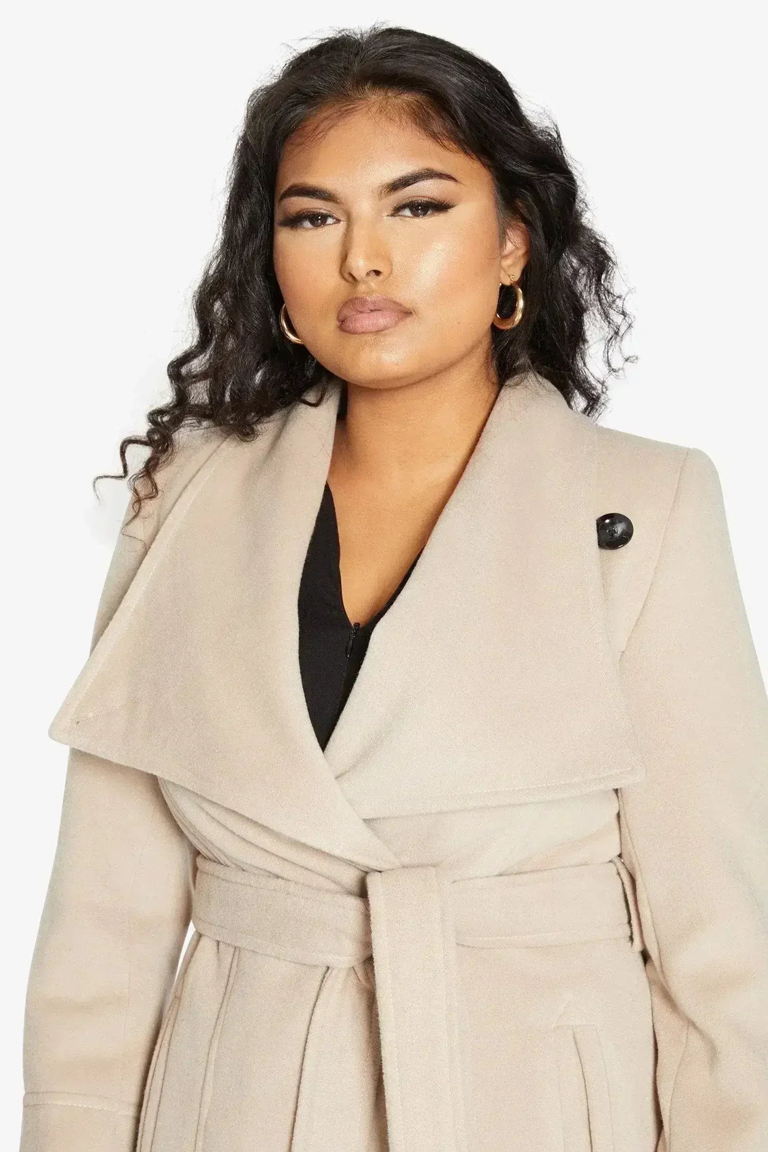 Waterfall Lapel Double Breasted Duster Coat - Femstylo