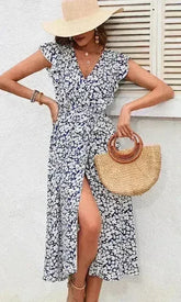 Floral V-Neck Dress – Feminine & Flowy Spring Style - Femstylo