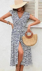 Floral V-Neck Dress – Feminine & Flowy Spring Style - Femstylo