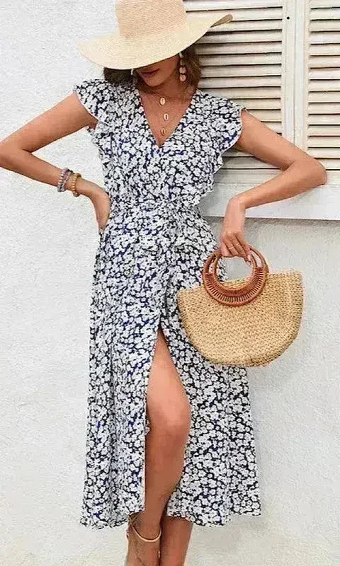 Floral V-Neck Dress – Feminine & Flowy Spring Style - Femstylo