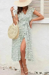 Floral V-Neck Dress – Feminine & Flowy Spring Style - Femstylo