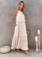Ruffled Sleeveless Tiered Maxi Dress with Pockets - Femstylo
