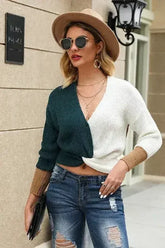 Green and White Batwing Sleeve Sweater - Femstylo