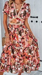 Floral print v-neck dress - Femstylo