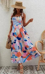 Tie Shoulder Maxi Dress – Elegant & Adjustable Summer Style - Femstylo