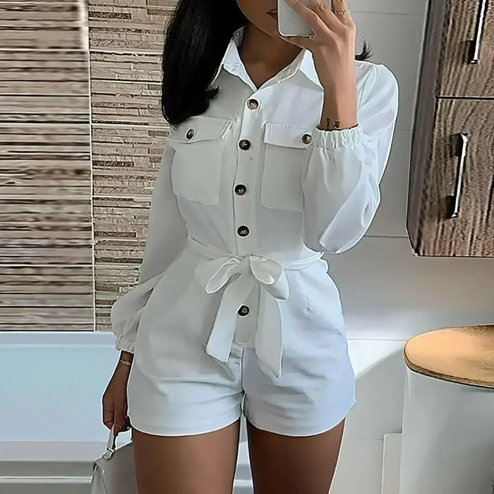 White woven casual jumpsuit - Femstylo