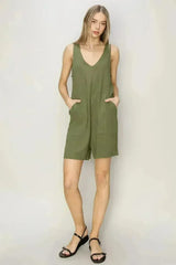HYFVE V-Neck Sleeveless Romper with Pockets - Femstylo