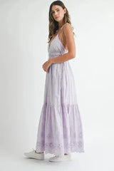 MABLE Eyelet Lace Maxi Dress With Side Strap Details - Femstylo