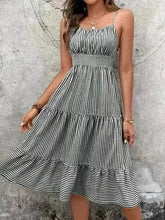 Striped spaghetti strap midi dress - Femstylo
