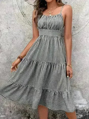 Striped spaghetti strap midi dress - Femstylo