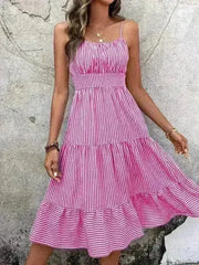 Striped spaghetti strap midi dress - Femstylo