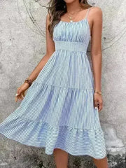 Striped spaghetti strap midi dress - Femstylo