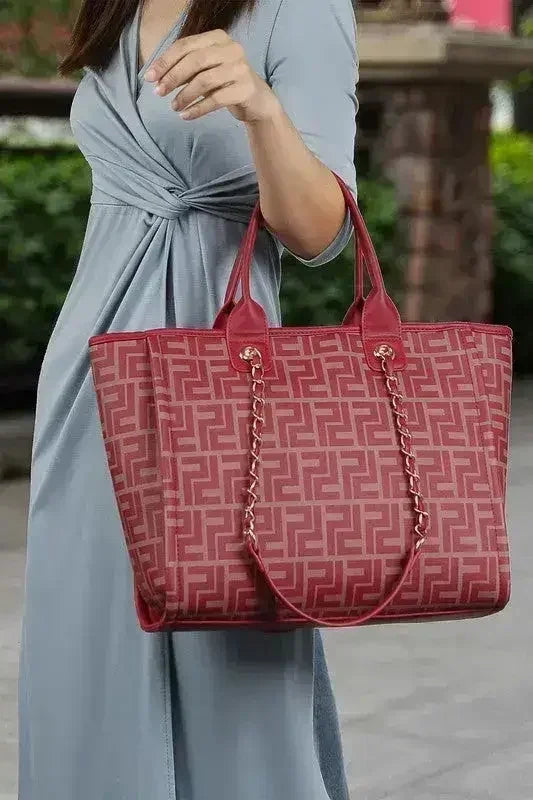 Vegan Leather Tote & Wallet Set - Gold Chain Strap | Femstylo - Femstylo