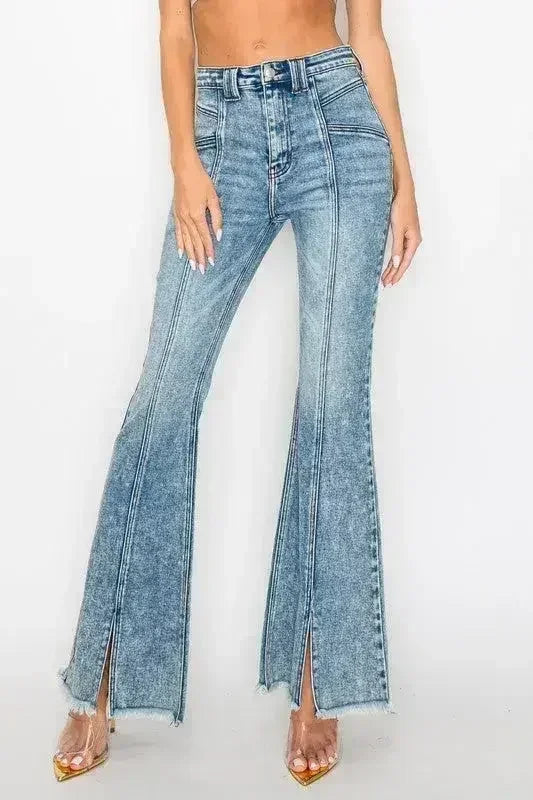 HIGH RISE SUPER STRETCH FLARE W/SEAMED FRONT JEANS - Femstylo