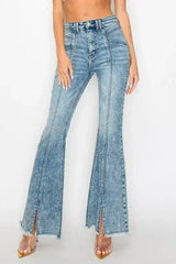 HIGH RISE SUPER STRETCH FLARE W/SEAMED FRONT JEANS - Femstylo