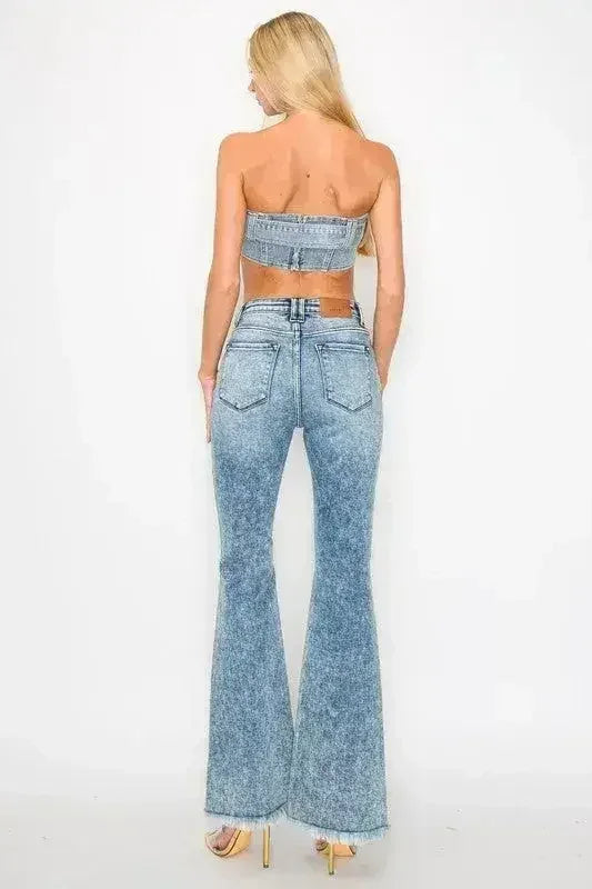 HIGH RISE SUPER STRETCH FLARE W/SEAMED FRONT JEANS - Femstylo