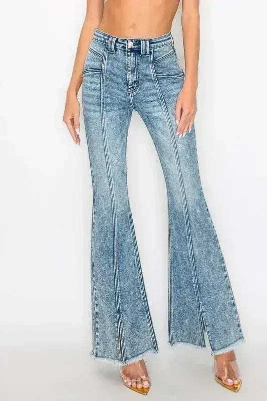 HIGH RISE SUPER STRETCH FLARE W/SEAMED FRONT JEANS - Femstylo