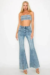 HIGH RISE SUPER STRETCH FLARE W/SEAMED FRONT JEANS - Femstylo