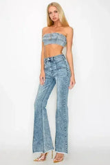 HIGH RISE SUPER STRETCH FLARE W/SEAMED FRONT JEANS - Femstylo