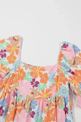 Floral Square Neck Puff Sleeve Babydoll Dress - Femstylo