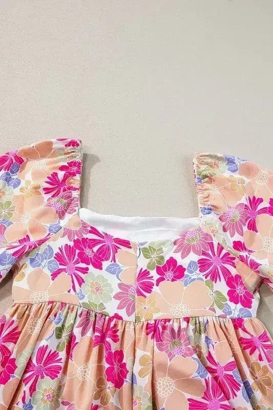Floral Square Neck Puff Sleeve Babydoll Dress - Femstylo