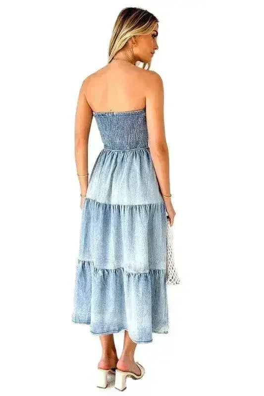 Women's Denim Fashion Dress - Sexy Sleeveless with Side Pockets - Femstylo