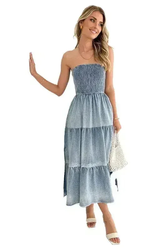 Women's Denim Fashion Dress - Sexy Sleeveless with Side Pockets - Femstylo