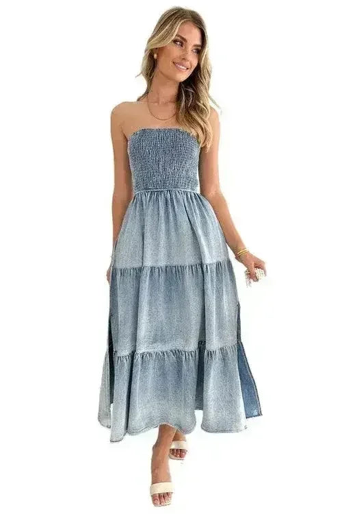 Women's Denim Fashion Dress - Sexy Sleeveless with Side Pockets - Femstylo