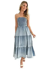 Women's Denim Fashion Dress - Sexy Sleeveless with Side Pockets - Femstylo