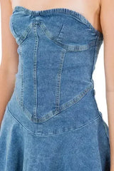 Strapless Denim Mini Dress - Back Zipper & Elastic Waist | Femstylo - Femstylo