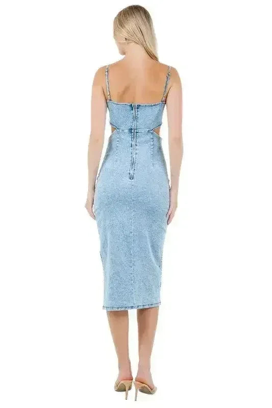 WOMEN FASHION DENIM MAXI DRESS - Femstylo