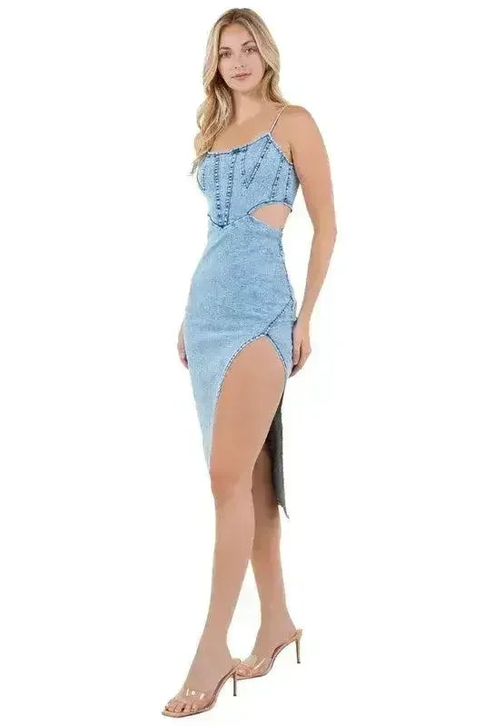 WOMEN FASHION DENIM MAXI DRESS - Femstylo