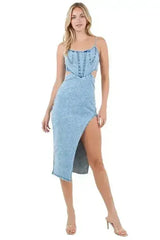 WOMEN FASHION DENIM MAXI DRESS - Femstylo