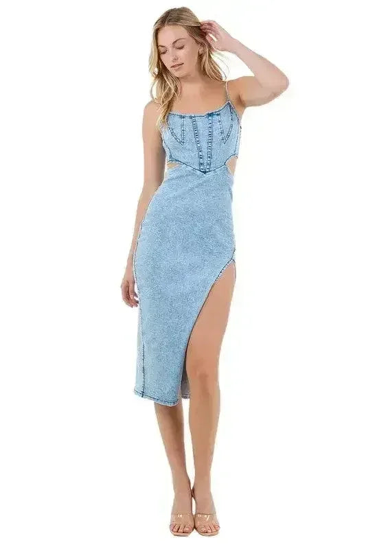 WOMEN FASHION DENIM MAXI DRESS - Femstylo