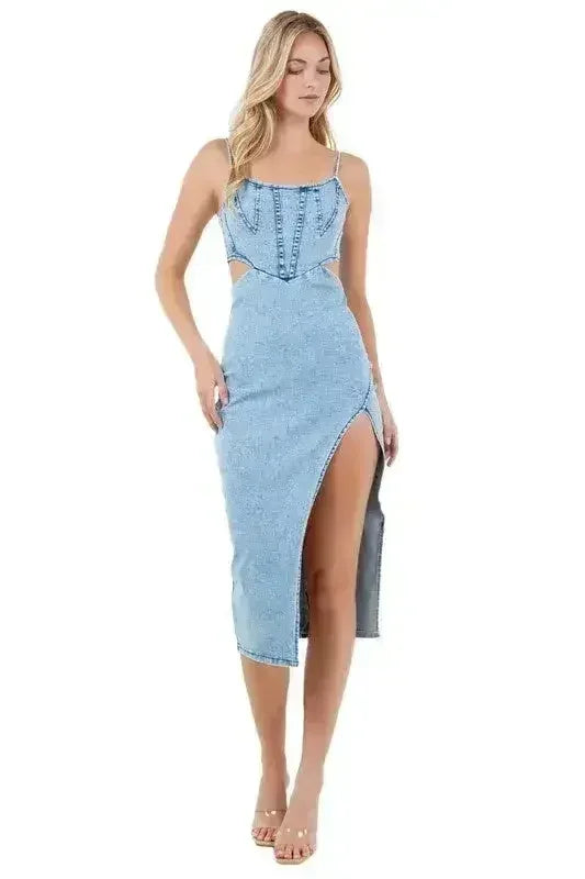 WOMEN FASHION DENIM MAXI DRESS - Femstylo