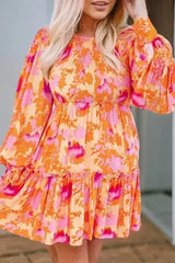 Abstract Smocked Bust Ruffle Mini Dress - Femstylo