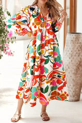 Orange Abstract Tie V Neck Tiered Maxi Dress - Femstylo