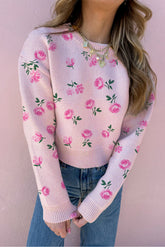 Delicacy Sweet Floral Print Drop Shoulder Cropped Sweater