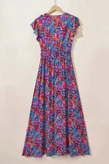 Floral Print V-Neck Wrap Maxi Dress - Women's Elegant Long Dress - Femstylo