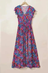 Floral Print V-Neck Wrap Maxi Dress - Women's Elegant Long Dress - Femstylo