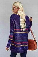 Blue Striped Loose Knit Sweater - Femstylo