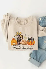 Fall Basics Graphic Fleece Sweatshirts - Femstylo