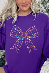 Christmas Lights Bow Graphic Fleece Sweatshirts - Femstylo