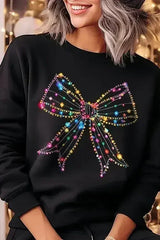 Christmas Lights Bow Graphic Fleece Sweatshirts - Femstylo