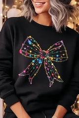 Christmas Lights Bow Graphic Fleece Sweatshirts - Femstylo