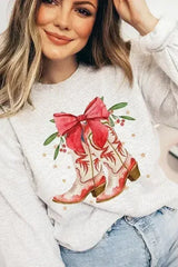 Christmas Cowgirl Boots Graphic Fleece Sweatshirts - Femstylo