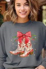 Christmas Cowgirl Boots Graphic Fleece Sweatshirts - Femstylo